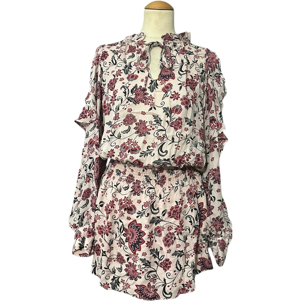 Parker William Silk Keyhole Cold Shoulder Top Floral Red Medium